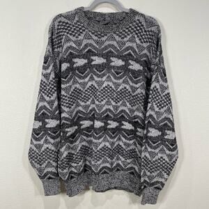 Vintage 80s 90s Gray Black Pullover Grandpa Sweater Southwestern Indie Retro L